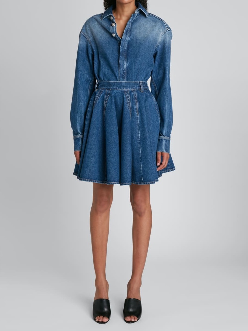 Alaia blue denim skater pleated jean skirt - Picture 3 of 12